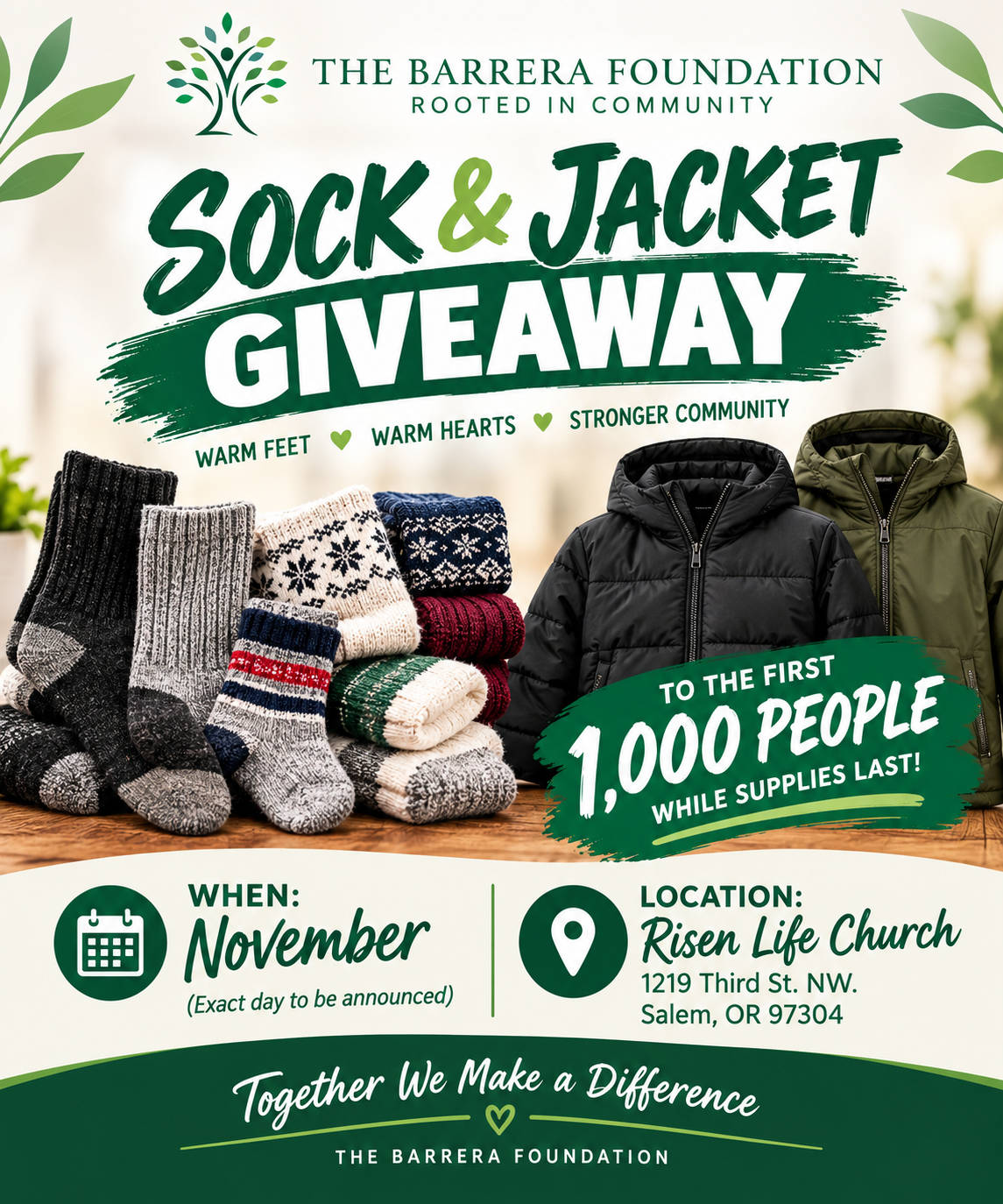 Sock & Jacket Giveaway flyer